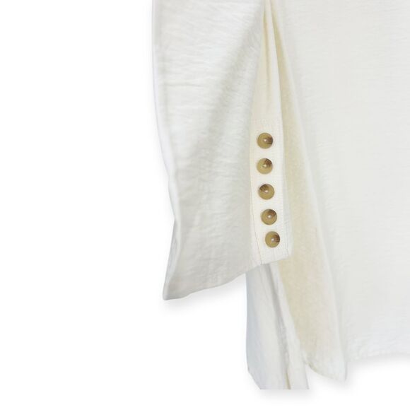 Multiples Elegant Cream Button Front Tunic Top with Decorative‎ Sleeve Buttons - Picture 10 of 10